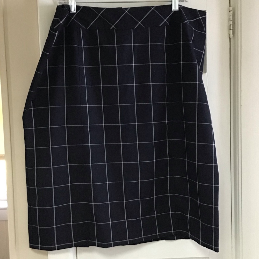 Navy Windowpane Pencil Skirt